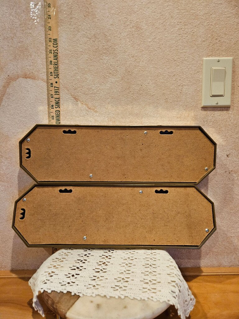 Pair Of Vintage HomCo Gold Octagon Skinny Wall Mirrors Resin frames Hollywood Regency Decor Home Interiors