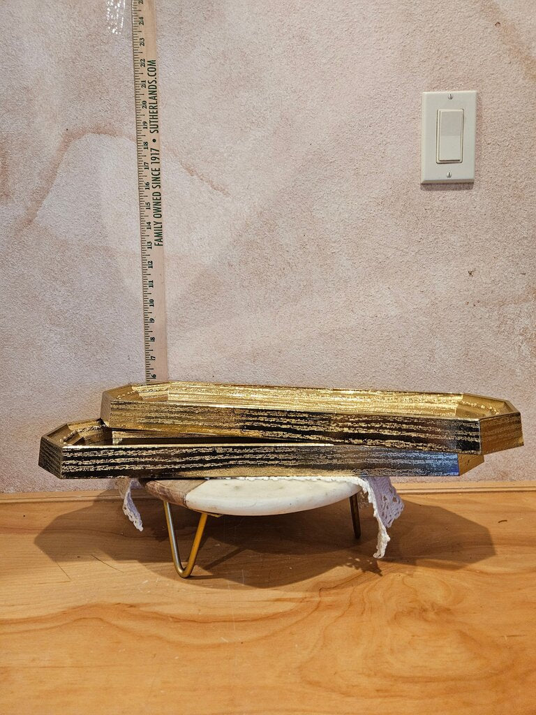 Pair Of Vintage HomCo Gold Octagon Skinny Wall Mirrors Resin frames Hollywood Regency Decor Home Interiors