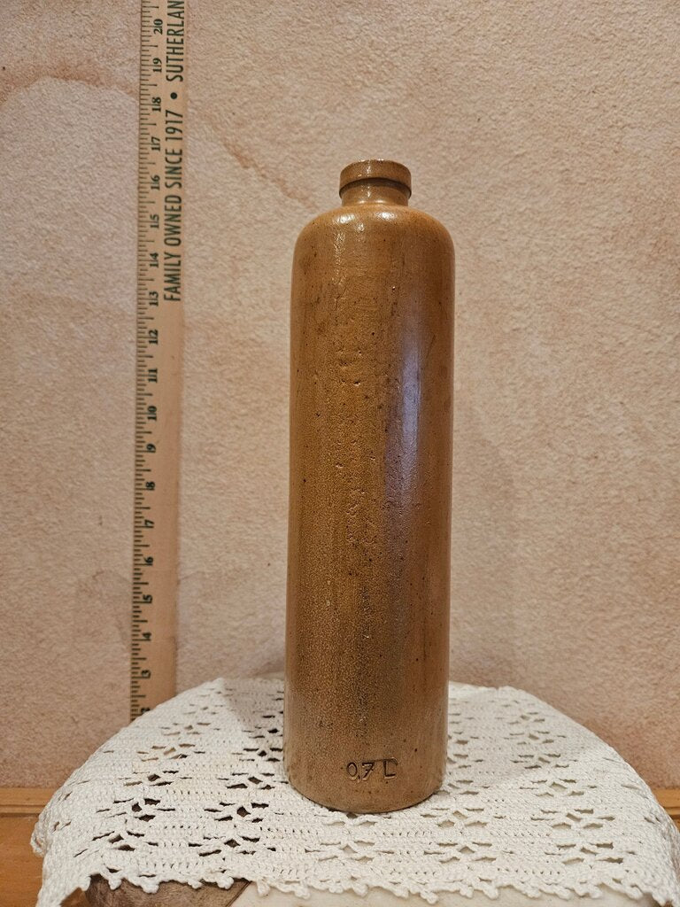 Vintage Earthware / Stoneware liqueur /Water Bottle Empty Pottery Container stamped 0.7 L Wooden Bottle