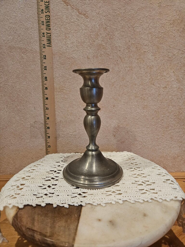 Vintage Web Weighted Pewter Tall Pillar Candlestick Holder Colonial Style