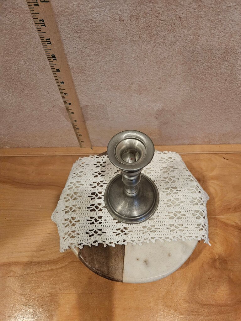 Vintage Web Weighted Pewter Tall Pillar Candlestick Holder Colonial Style