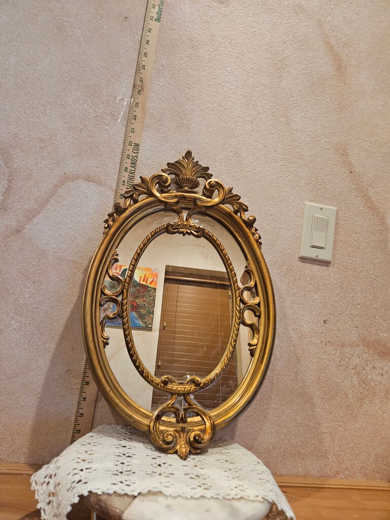 VTG French Louis XVI Style Rococo Gold Wall Mantle Neoclassical Giltwood Mirror Italianate oval 1960s Italy