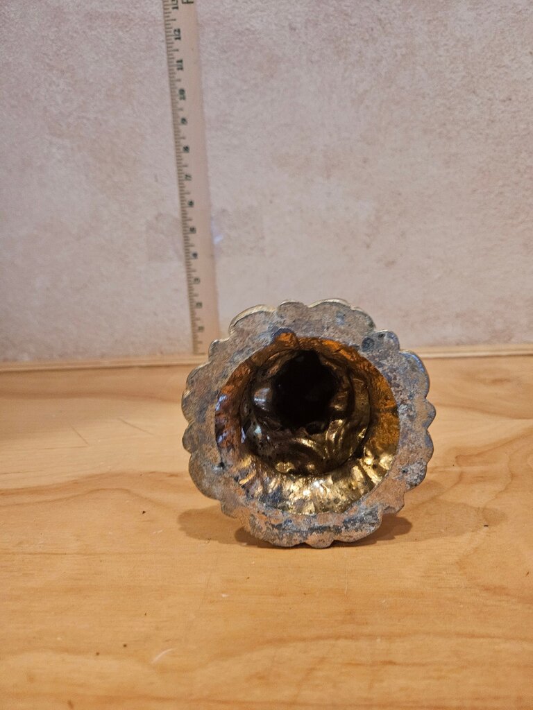 Vintage Gilded Baroque Cherub Pelter Angel Gold Gilt Pillar Candle Stick Holder w Crystal Glass Accent