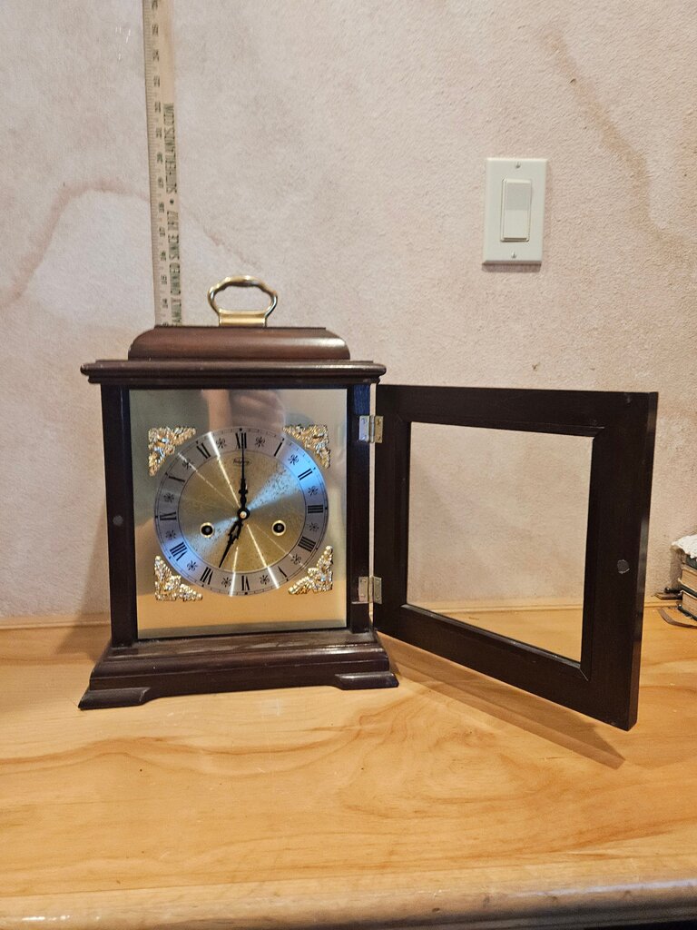 Vintage Sligh Mantle Clock Wooden Carriage Ornate Silver/Gold Dial, Wooden Finish, German Movement