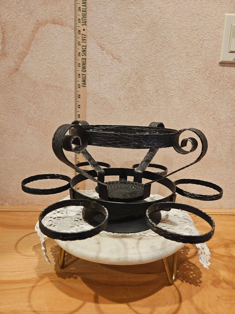 Amazing MCM french Brutalist Iron food warmer / fondue pot, condiment spinner Buffet Serving Rack