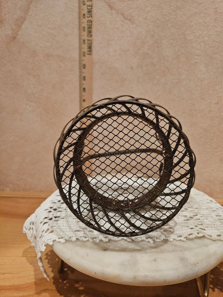 Vintage Twisted Open Metal & Wicker Egg Gathering / Display Basket w Mesh Bottom