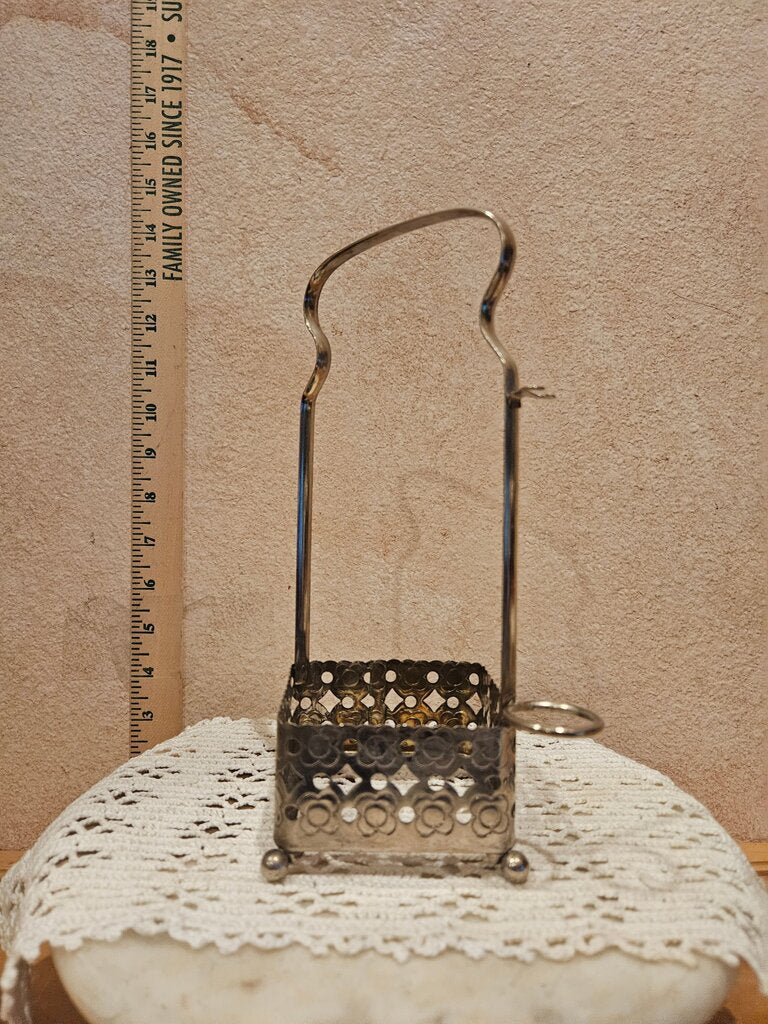 Antique Sheffield Silver plate Frame Pickle castor Cruets Barber Bottle holder w carry handle
