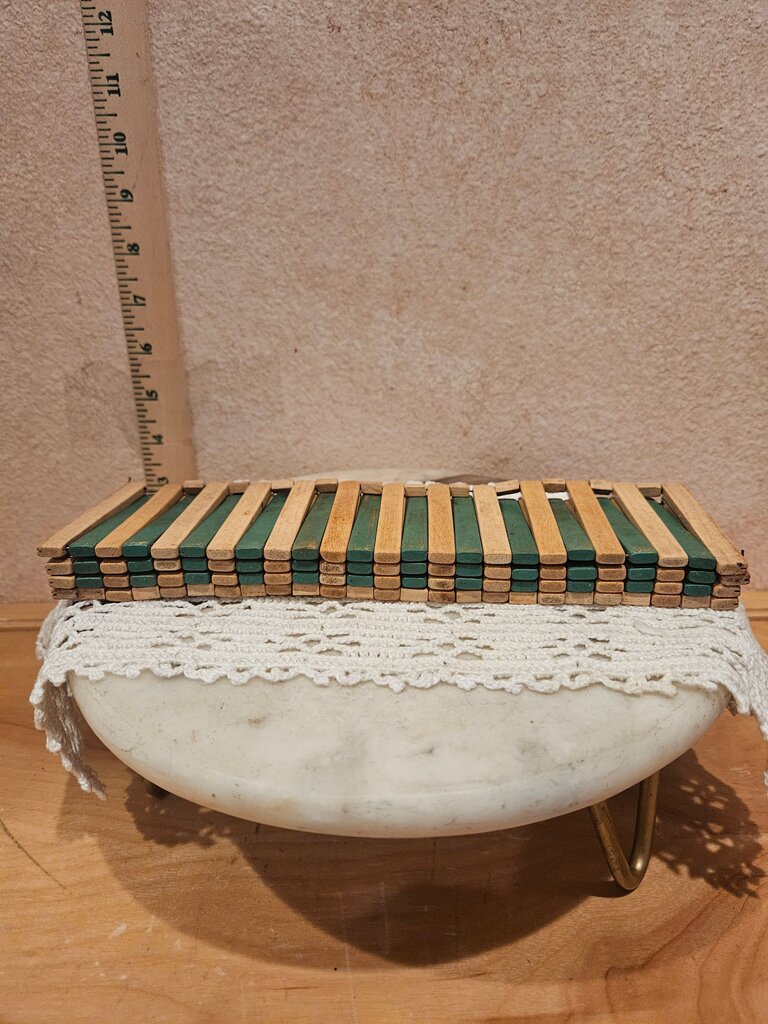 Decorative wood Boho slotted bamboo Placemat or trivet table decor Plant Mat