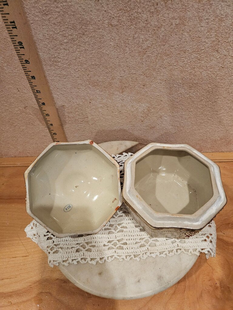 Vintage Gilded Porcelain Chinoiserie Style Asian Tea Caddy Trinket Container Gold Floral Pattern w lid