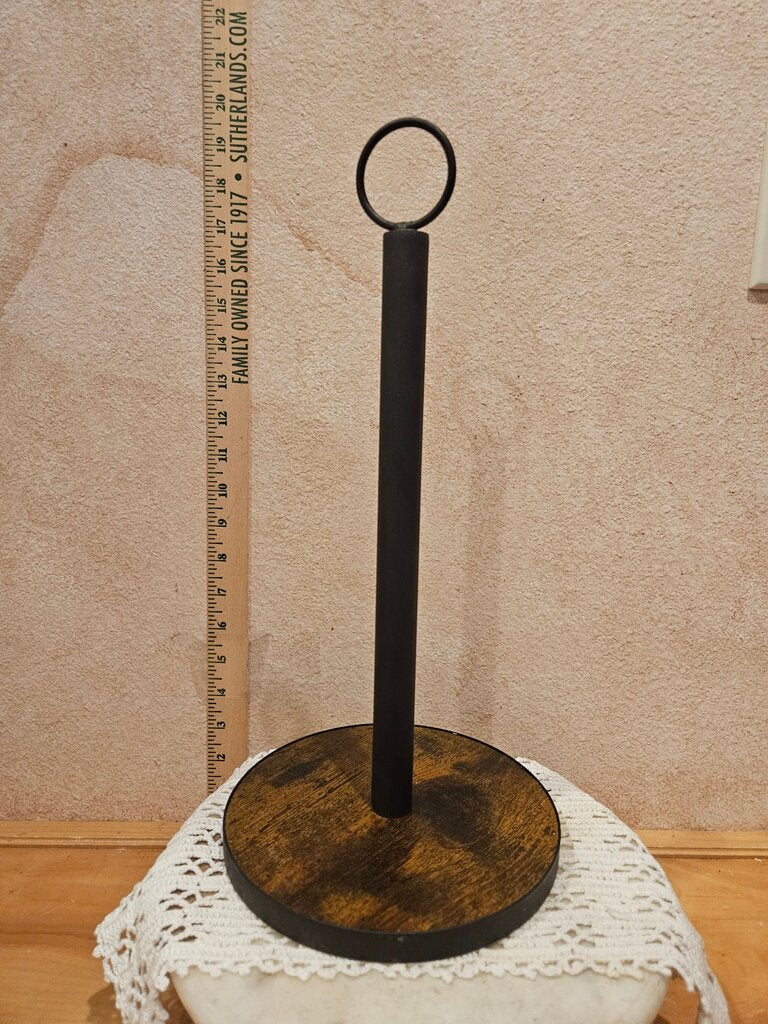 Rustic Paper Towel Holder Countertop w Heavy Duty Wood Base, Farmhouse Country Chic Decor
