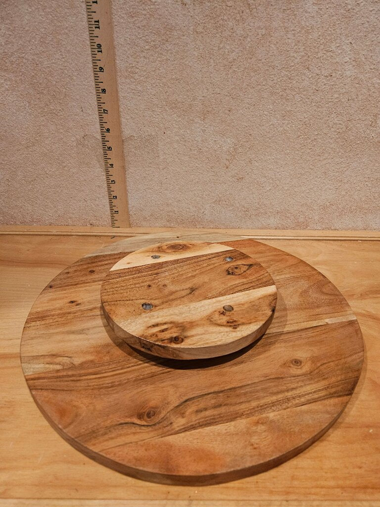 Wooden lazy Suzan Spinning Display Serving Turntable Platter Cloche Riser cutting board moveable tray centerpiece