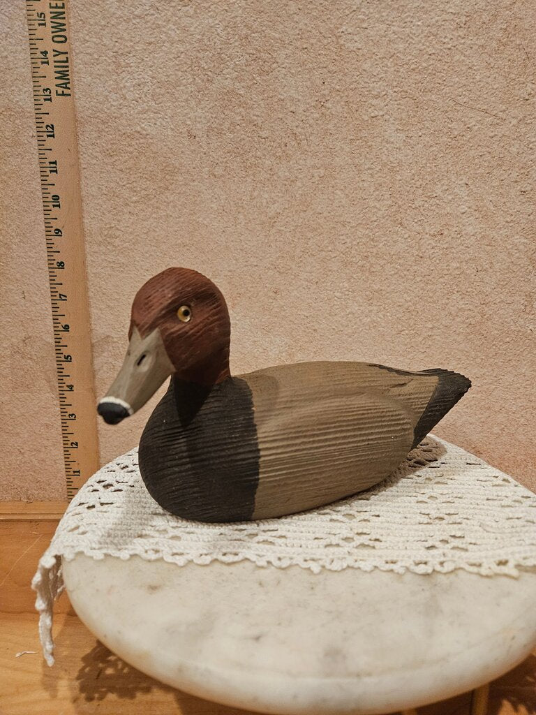 Handcrafted MCM Vintage Glass eye Red Head Drack Duck Decoy Signed Arts & Craft Solid Wood Farmhouse Cabin Grandmacore Cottage Country Granny Core