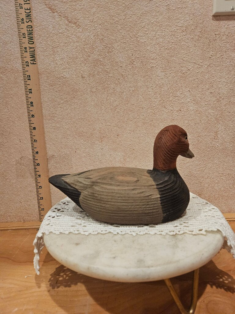 Handcrafted MCM Vintage Glass eye Red Head Drack Duck Decoy Signed Arts & Craft Solid Wood Farmhouse Cabin Grandmacore Cottage Country Granny Core