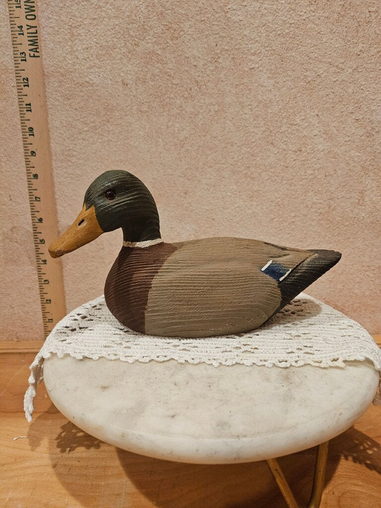 Handcrafted MCM Vintage Glass eye Duck Decoy Signed Arts & Craft Solid Wood Mallard Farmhouse Cabin Grandmacore Cottage Country Granny Core