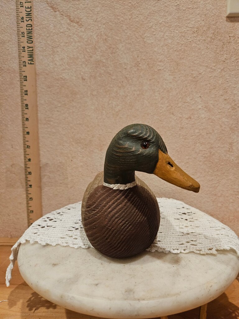 Handcrafted MCM Vintage Glass eye Duck Decoy Signed Arts & Craft Solid Wood Mallard Farmhouse Cabin Grandmacore Cottage Country Granny Core