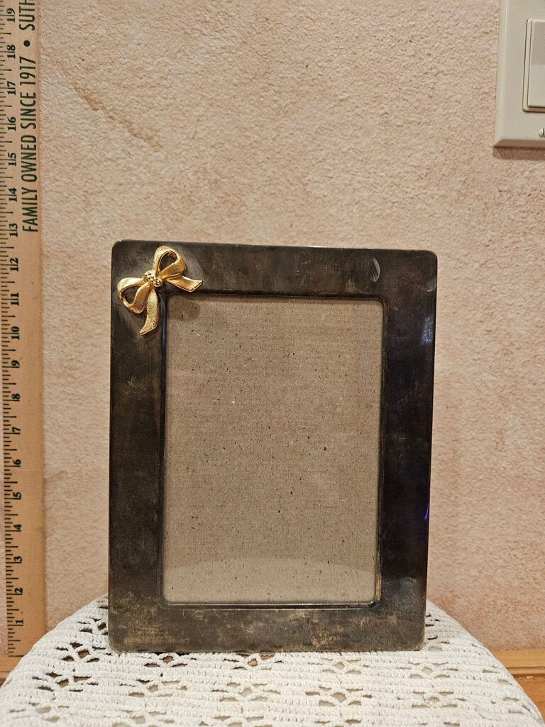 Vintage MCM Silver Plated & gilded Gold/brass Bow Picture Frame Mid Century Photo album 2 pictures per page