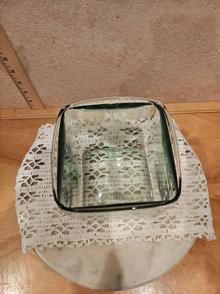 Square Decorative Glass Clear but green tint Vase candle holder table decor