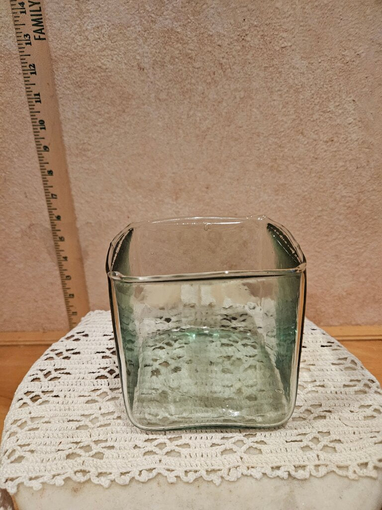 Square Decorative Glass Clear but green tint Vase candle holder table decor