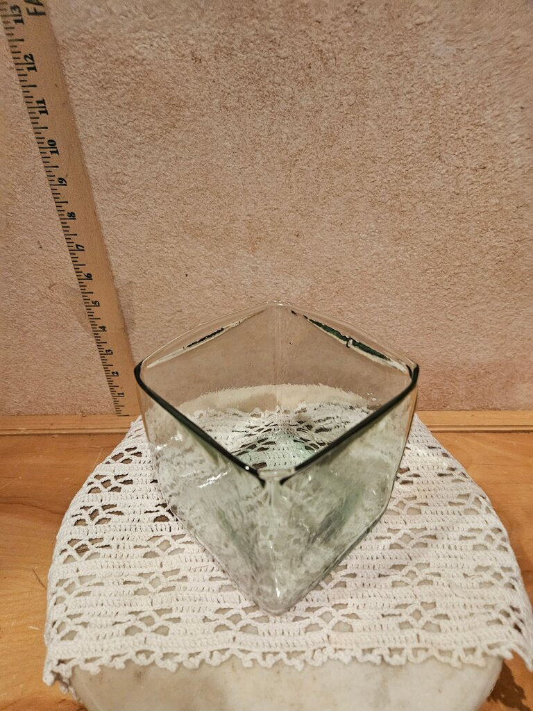 Square Decorative Glass Clear but green tint Vase candle holder table decor