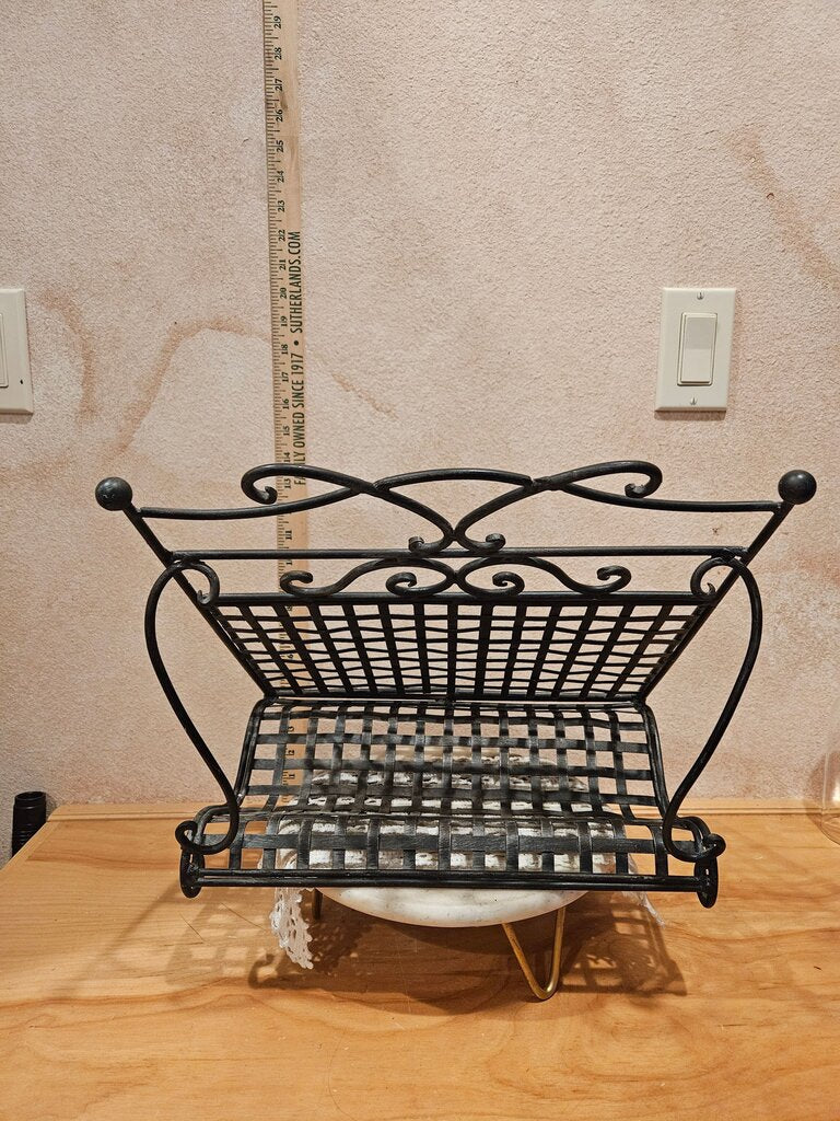MCM Black Metal Mail Magazine Records Book Foyer Rack Organizer deep Basket vanity towel holder