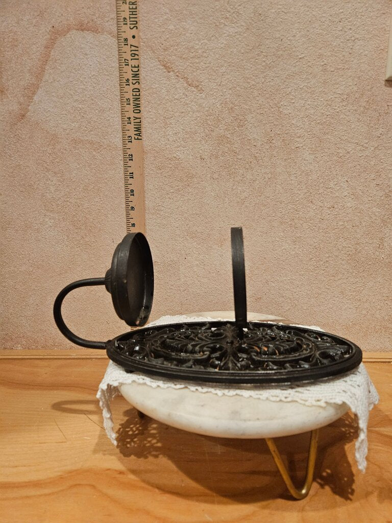 Vintage Primitive Rustic Ornate Oval Wall Mounted Cast Iron Candle Holder upcycle to dry flower arrangement holder 12'' Tall