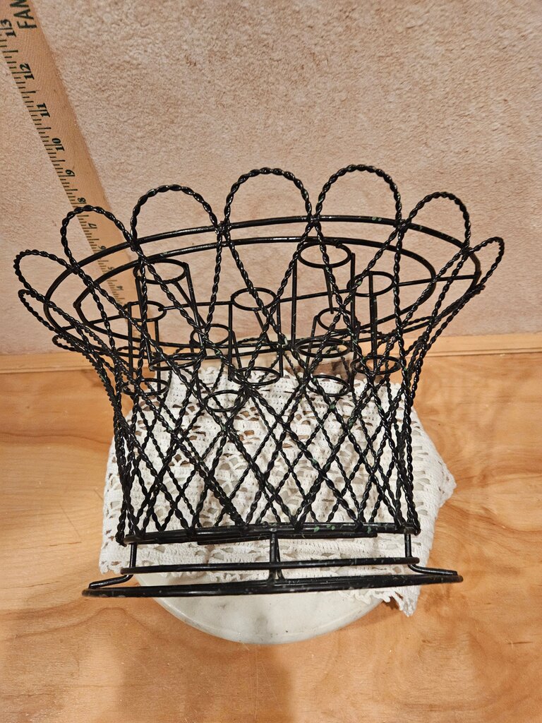 Vintage Unique French Style Wire Basket Urn Garden Flower Frog Basket or add glass inserts for candles