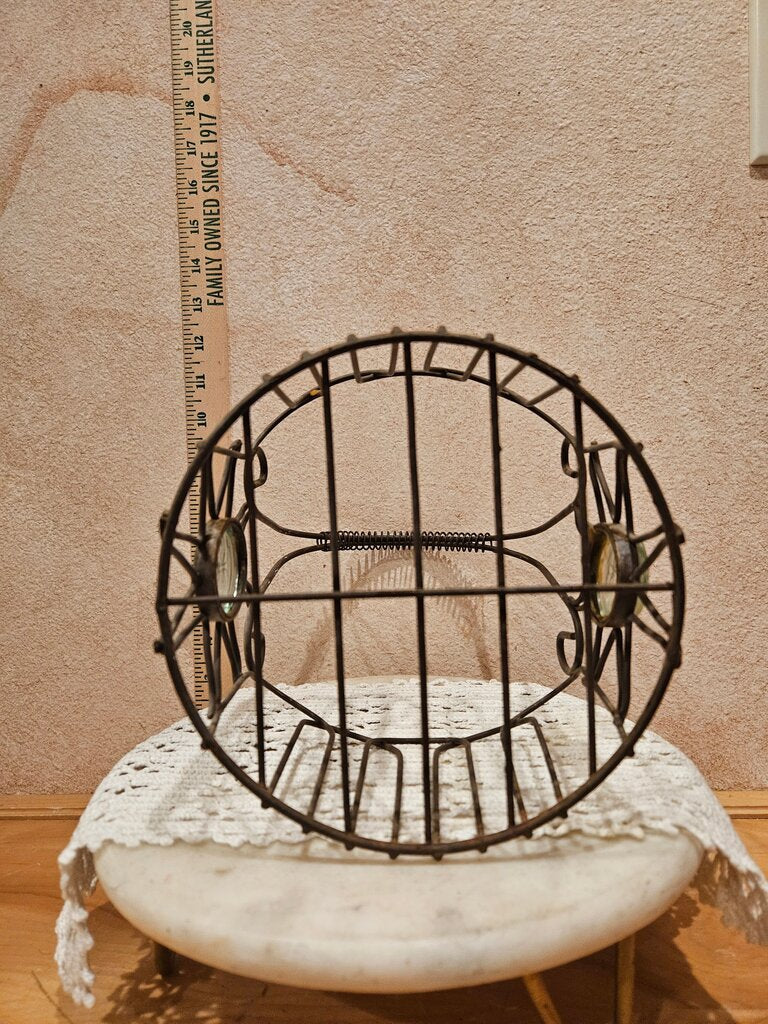 Vintage Rare Mid Century Green Glass Mr Sun Metal Wire MCM 70's Basket Celestial Jardinière Plant Garden Table Knickknack Display
