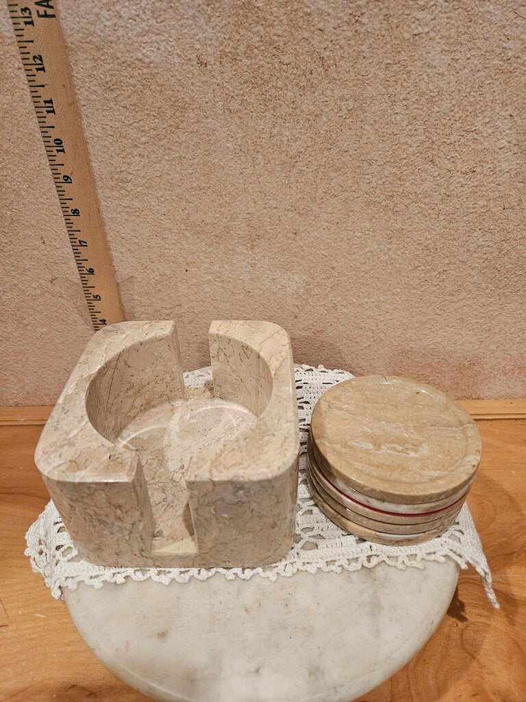 Marble Square Holder Drink Art Heavy Beverage Cigar Coaster Holder w coasters barware tableware Grannycore Cottage Granny Country Core