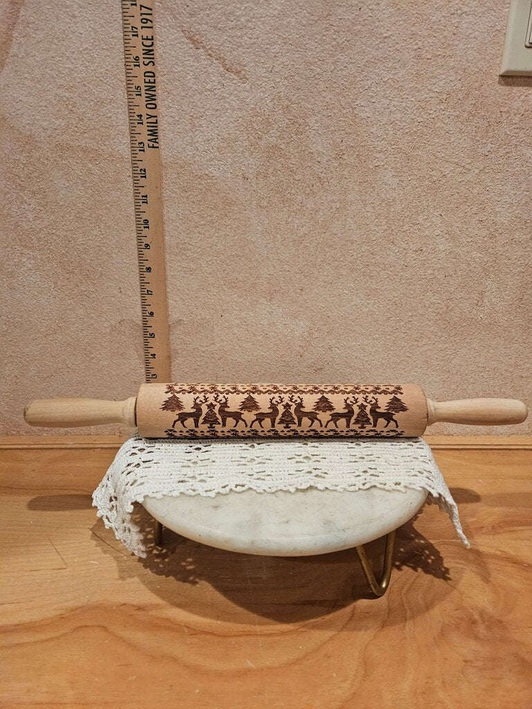 Vintage Wooden Rolling Pin Textured Cookies Maker Embossed Xmas Rolling Pin European cookie pastry
