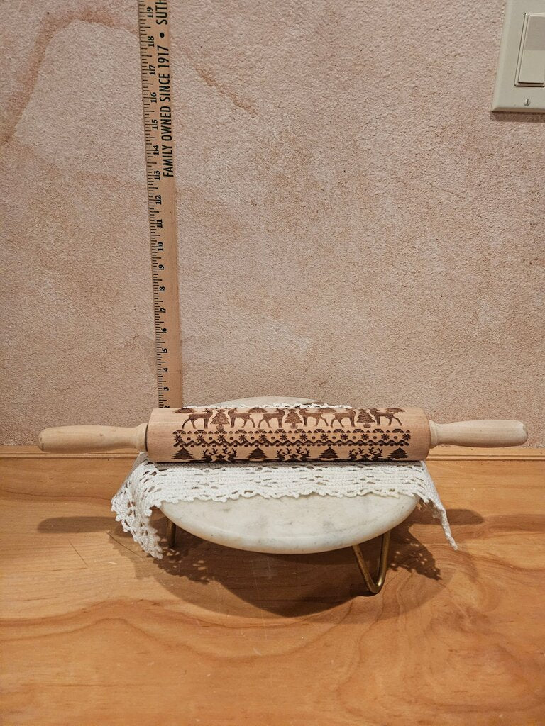 Vintage Wooden Rolling Pin Textured Cookies Maker Embossed Xmas Rolling Pin European cookie pastry