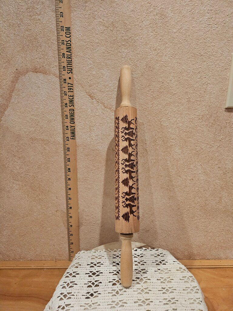 Vintage Wooden Rolling Pin Textured Cookies Maker Embossed Xmas Rolling Pin European cookie pastry