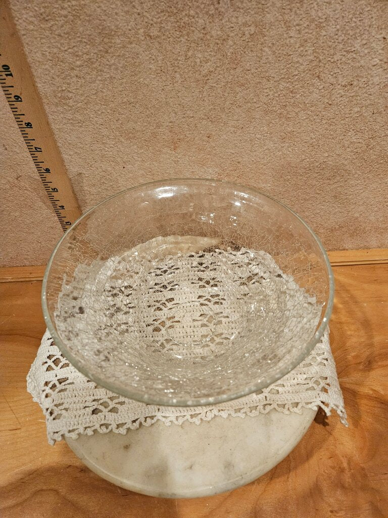 Crackle Vintage Clear Glass Bowl w Bullicante Bubbles & Smooth Bottom seashell /trinket / fruit bowl display