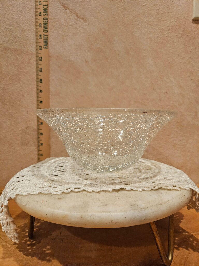 Crackle Vintage Clear Glass Bowl w Bullicante Bubbles & Smooth Bottom seashell /trinket / fruit bowl display