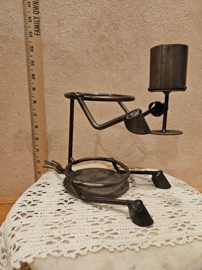 Junkyard Brutalist Dog Folk Art Metal Wine Spirits Bottle Topper & Bottle Holder Handmade /Decorative Metal Candle Holder