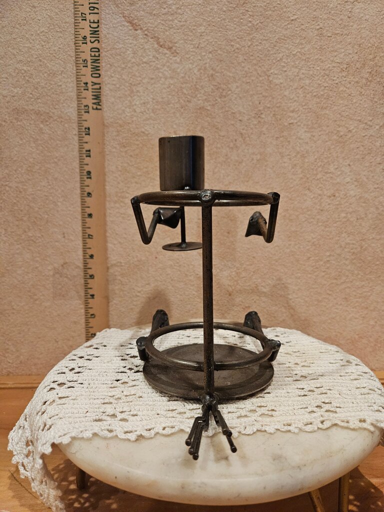 Junkyard Brutalist Dog Folk Art Metal Wine Spirits Bottle Topper & Bottle Holder Handmade /Decorative Metal Candle Holder
