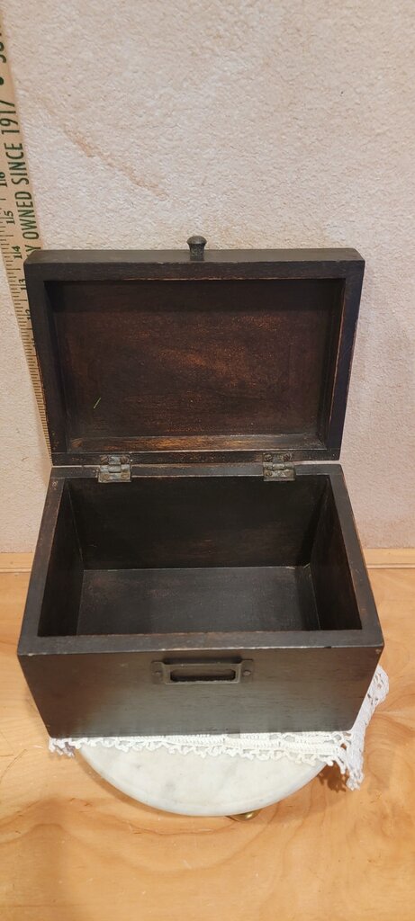 Vintage Wooden Document / Tea / DVD Storage Box, Primitive Painted Hinged Lidded box