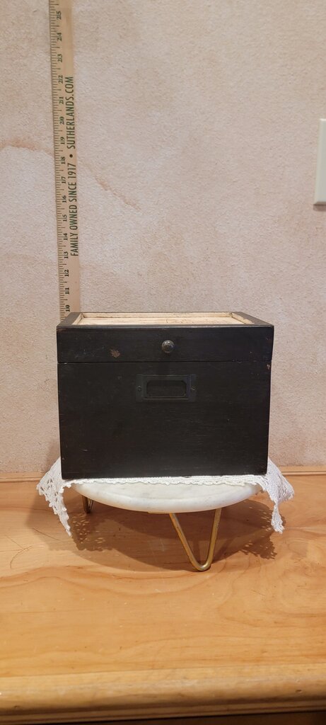 Vintage Wooden Document / Tea / DVD Storage Box, Primitive Painted Hinged Lidded box