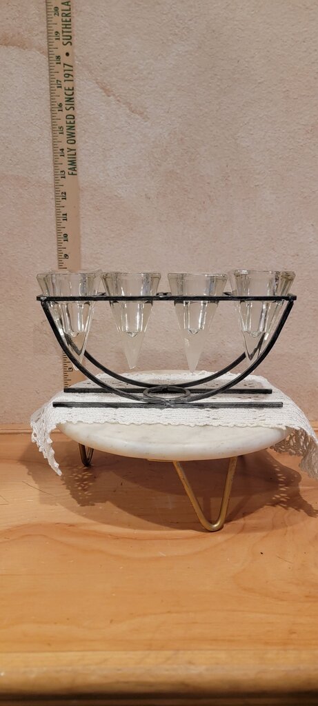 Modern Decorative Square/Triangular Glass Candle Holders W/ Brutalist Metal Stand Four-spot Clear Candle Holder