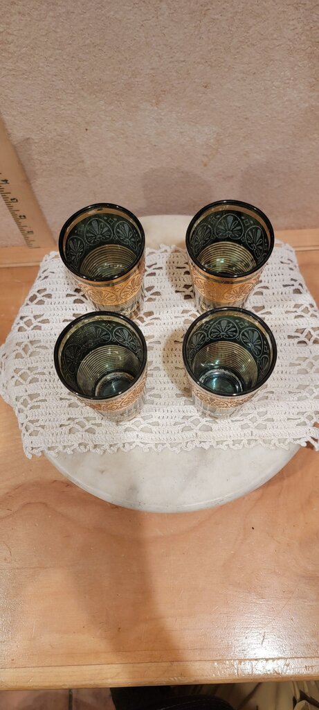 Mid Century Set of 4 Black & Gold Highball Elegant Glasses MCM Glassware BarWare Set 22K Gold