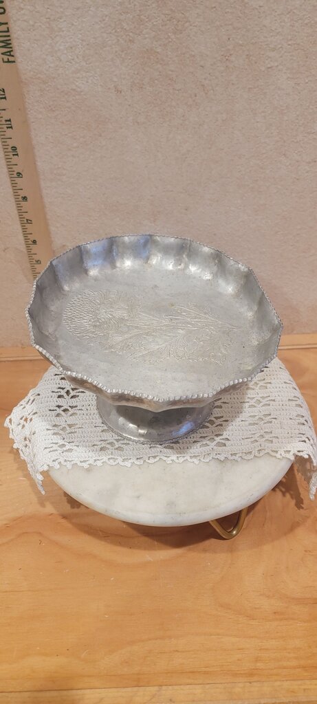 VIntage Compote Bowl or Dish Aluminum Hand Wrought Silverlook Centerpiece Pedestal Cake Stand Cloche riser