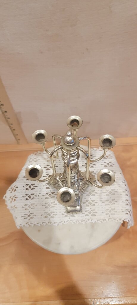 Vintage 9.75" Table Top Metal Silver Painted 6 Light CANDELABRAS Candle Holder