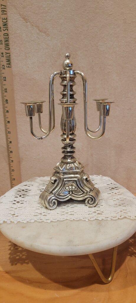 Vintage 9.75" Table Top Metal Silver Painted 6 Light CANDELABRAS Candle Holder