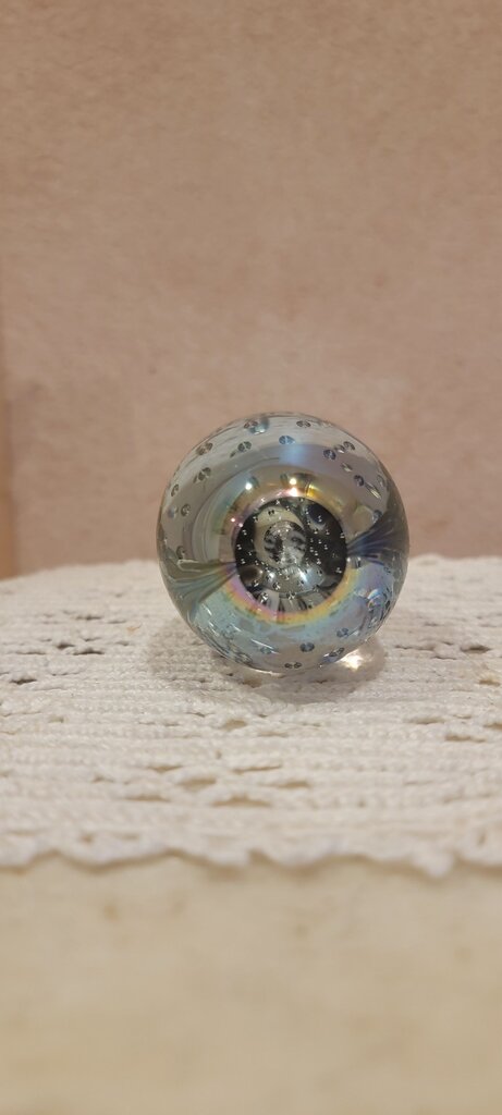Vintage GES signed 95 Egg Paperweight Controlled Bubbles Egg hand blown art glass Oval Egg Hand Blown Art Glass Floating Bubbles Mid Century Paperweight