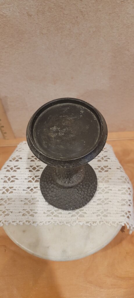 Pottery Barn Seville Pillar Candle Holder Hammered Bronze 9" Antique Lodge Brown