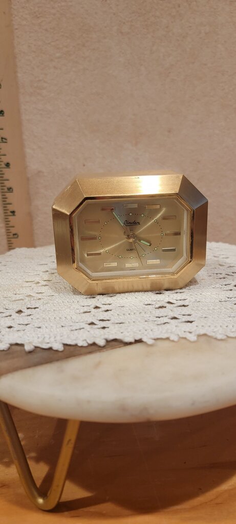 Vintage Linden Quartz Alarm Clock Table, Desk, Mantle carriage clock Elegant, MCM style Hollywood Regency