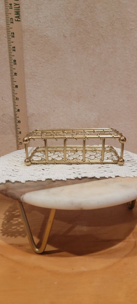 MCM Hollywood Regency Gold Metal basket weave Napkin Rack, Book display, letter holder, Elegant tableware, barware, desk