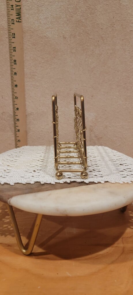 MCM Hollywood Regency Gold Metal basket weave Napkin Rack, Book display, letter holder, Elegant tableware, barware, desk