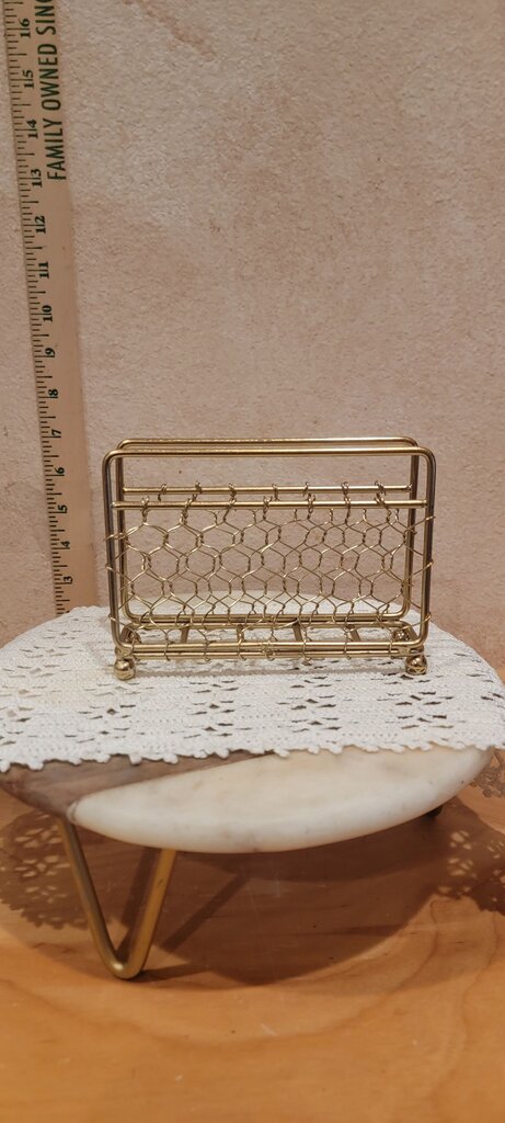 MCM Hollywood Regency Gold Metal basket weave Napkin Rack, Book display, letter holder, Elegant tableware, barware, desk