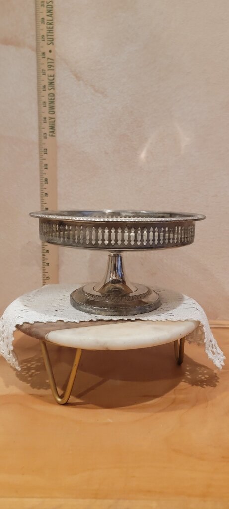 Vintage MCM Silver Pierced Reticulated Centerpiece Tazza Silver Plated Pedestal display riser, Tableware, Barware, Cloche base