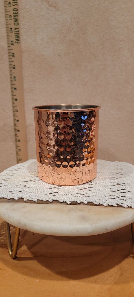 Copper Water Glass Tumbler Hammered Drinkware, barware, Ginger Beer Cocktail utensil organizer display